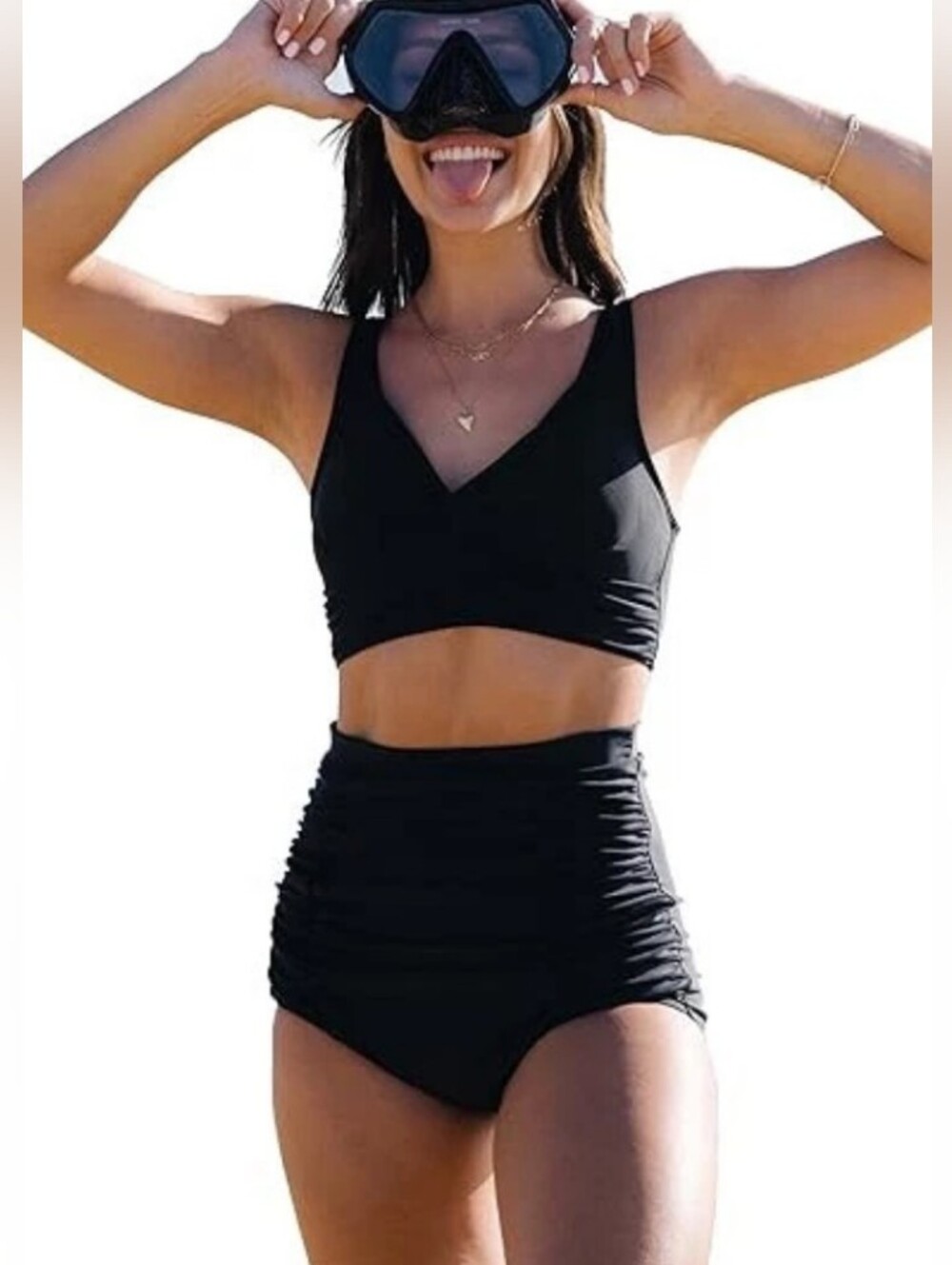 NWT Retro Black Ultra High-Waist Ruched Bikini Bottom - Women's